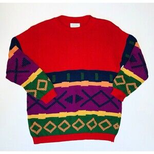 United Colors of Benetton Cotton Knit Geometric Crewneck Sweater L Logo